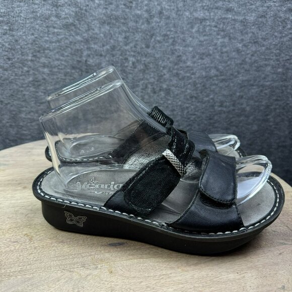 Alegria KAR-111 Black Leather Double Strap Slip-On Sandals EU 37 US 7.5 Platform - Picture 1 of 7